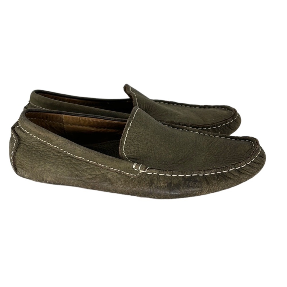 Men's Olive Green Leather Slip-On Loafers